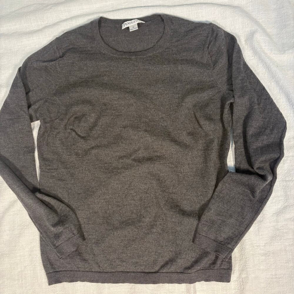 Pendleton Merino Wool Gray Lightweight Long Sleeve Crewneck Sweater M Base Layer